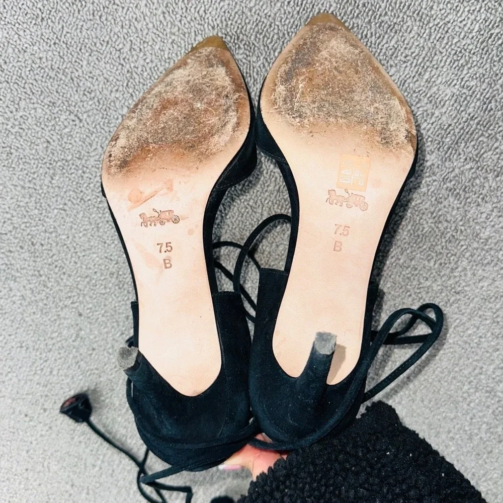Coach‎ Pumps Women 7.5 Black Shae Lux Suede Lace Up Tassel Luxury Academia Goth